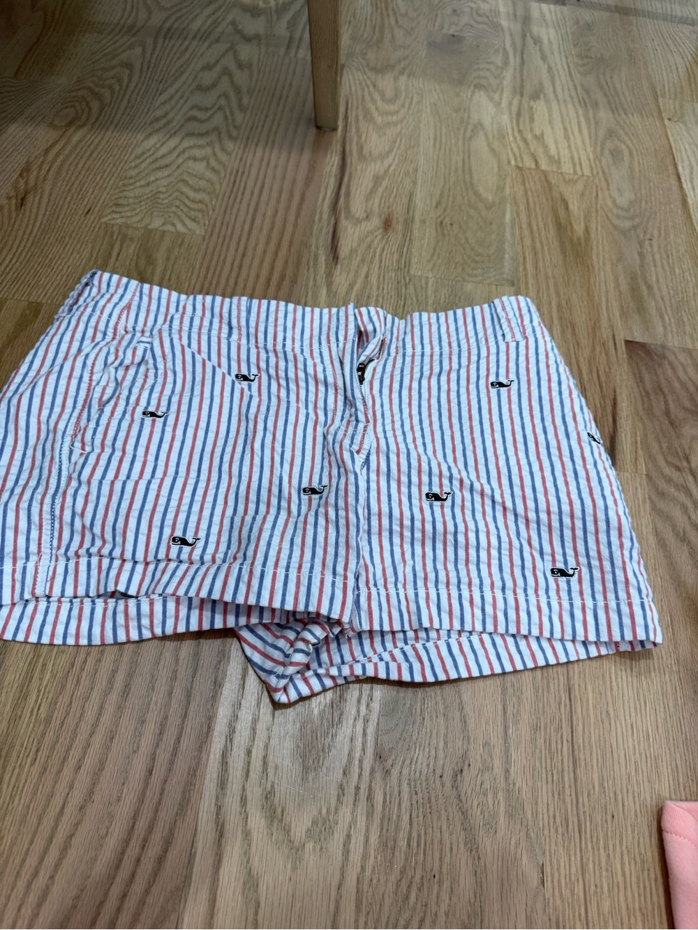 Vineyard Vines White Shorts with Red & Blue Stripes and Whale Embroidery